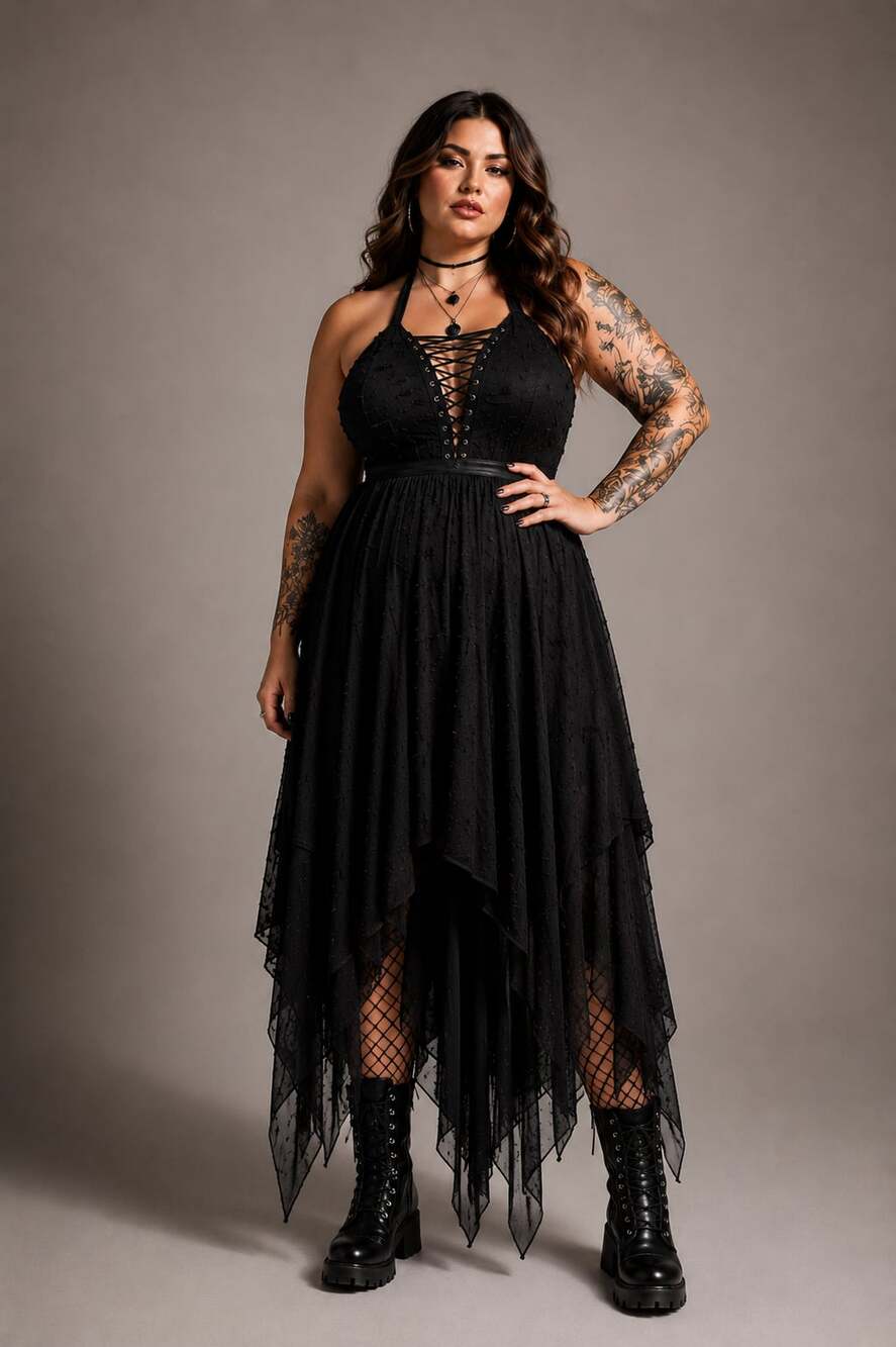Killstar Badlands Witchcore Gothic Fairy Distressed Lace up Grunge Maxi Dress L
